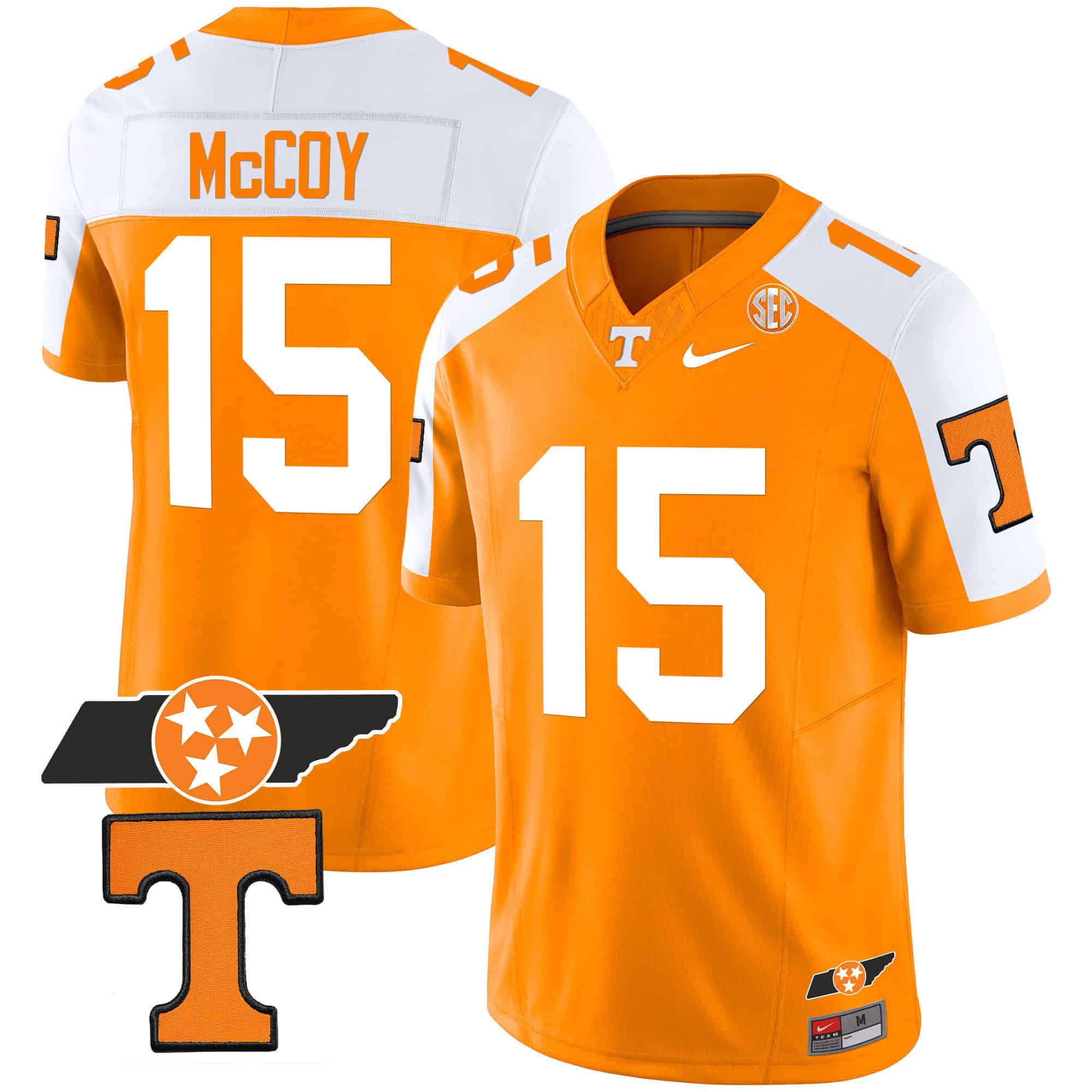 Men Tennessee Volunteers #15 Mccoy Orange 2024 Nike Checkerboard & Alternate NCAA Jersey style 1